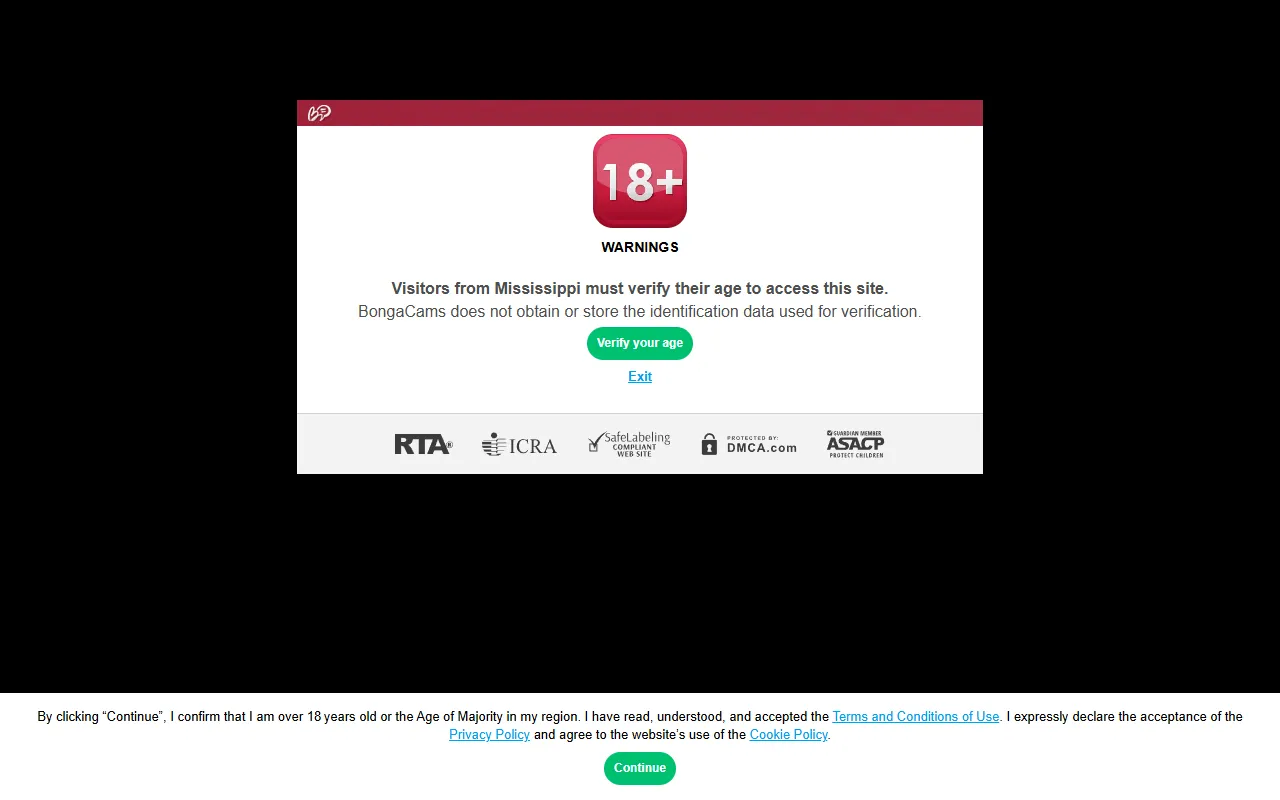 Screenshot of the BongaCams homepage (bongacams.com)