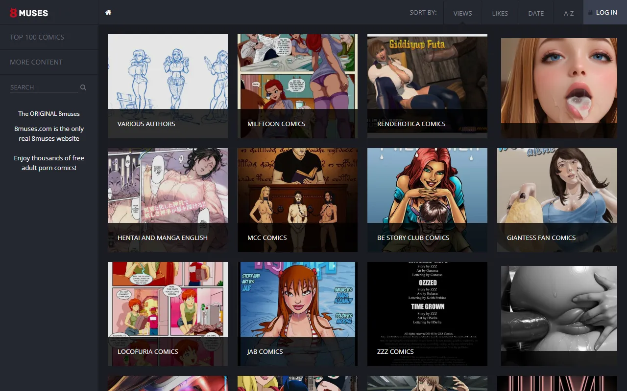 Screenshot of the 8muses homepage (comics.8muses.com)