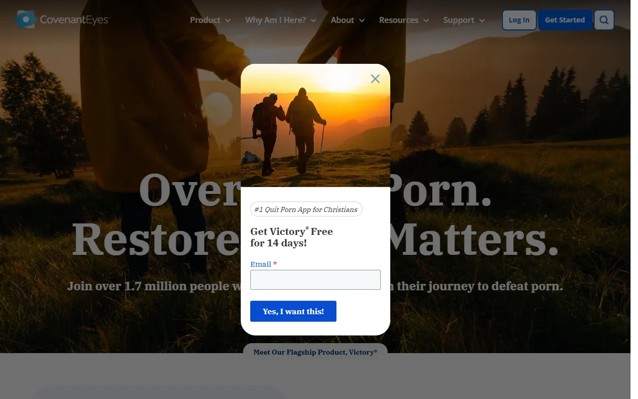 Screenshot of the Covenant Eyes homepage (covenanteyes.com)