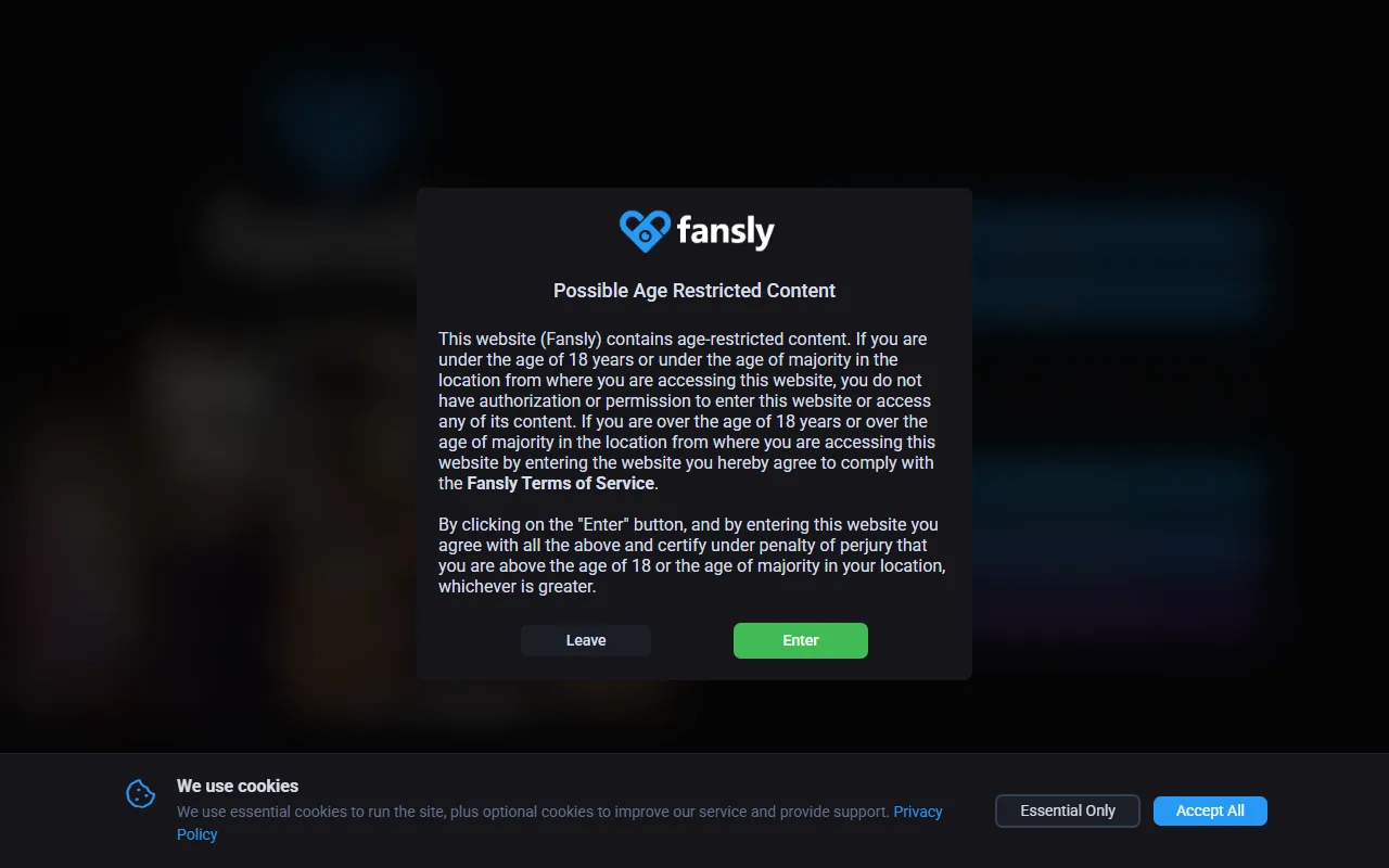 Screenshot of the Fansly homepage (fansly.com)