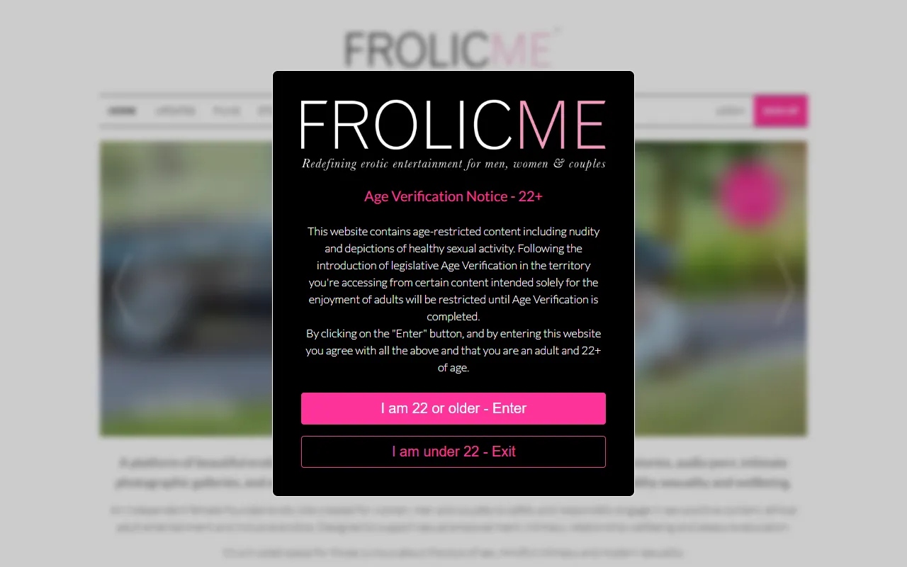 Screenshot of the FrolicMe homepage (frolicme.com)