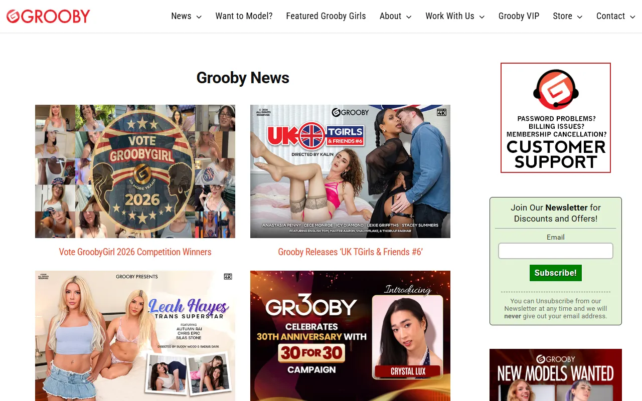 Screenshot of the Grooby homepage (grooby.com)