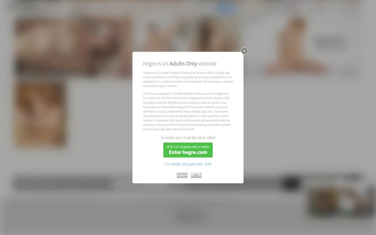 Screenshot of the Hegre homepage (hegre.com)