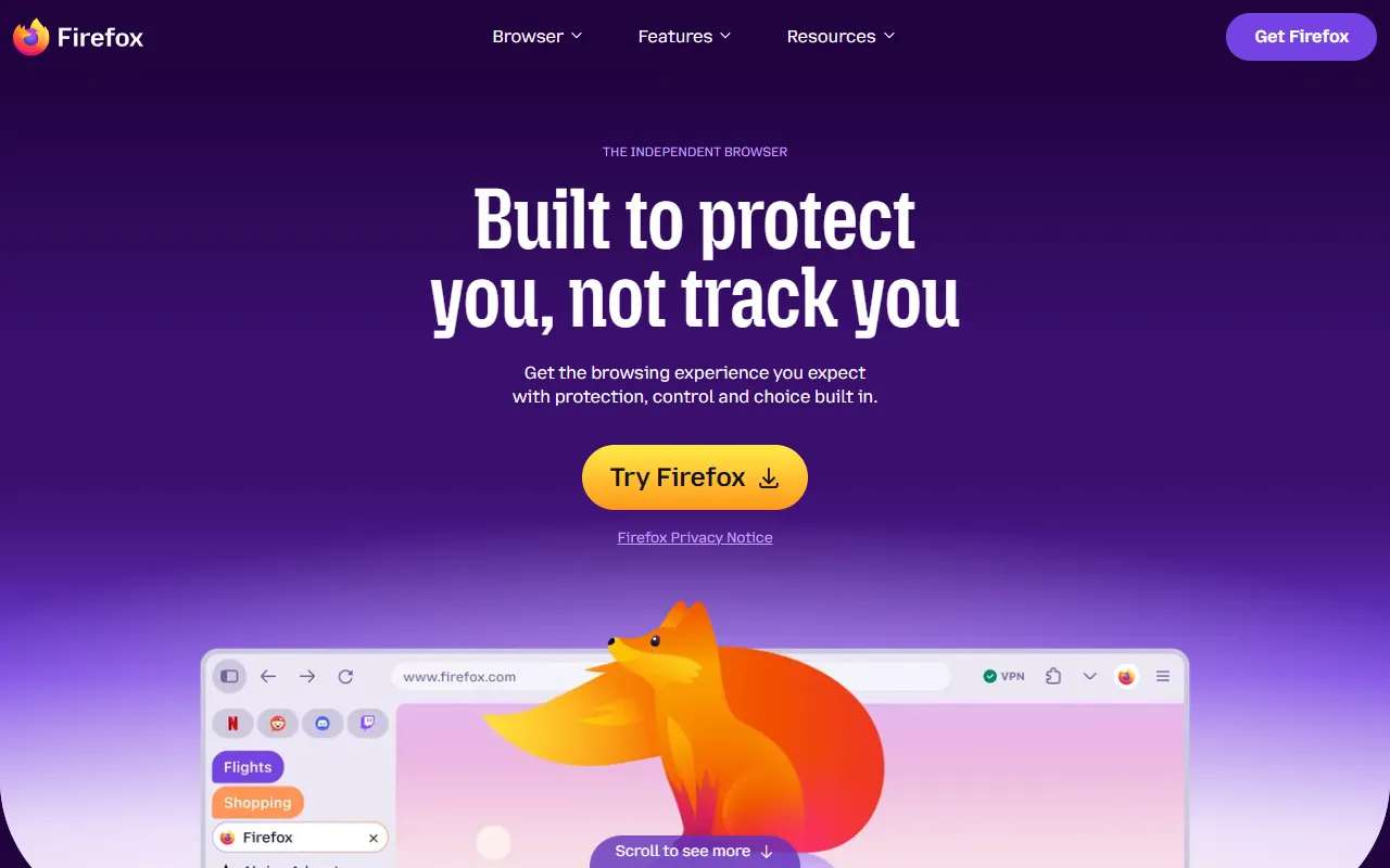 Screenshot of the Firefox homepage (mozilla.org)