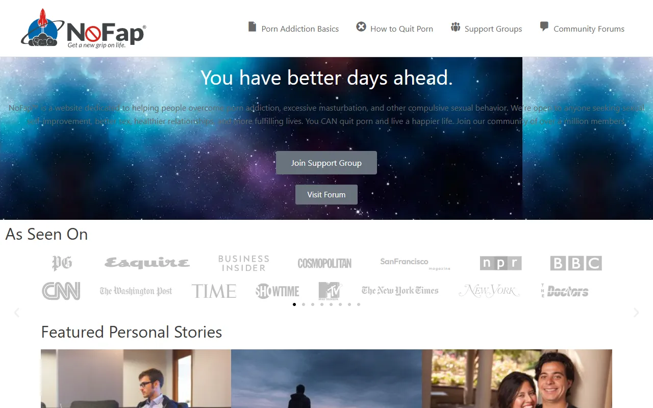 Screenshot of the NoFap homepage (nofap.com)