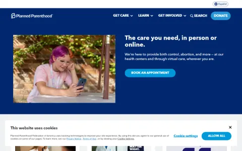 Screenshot of Planned Parenthood