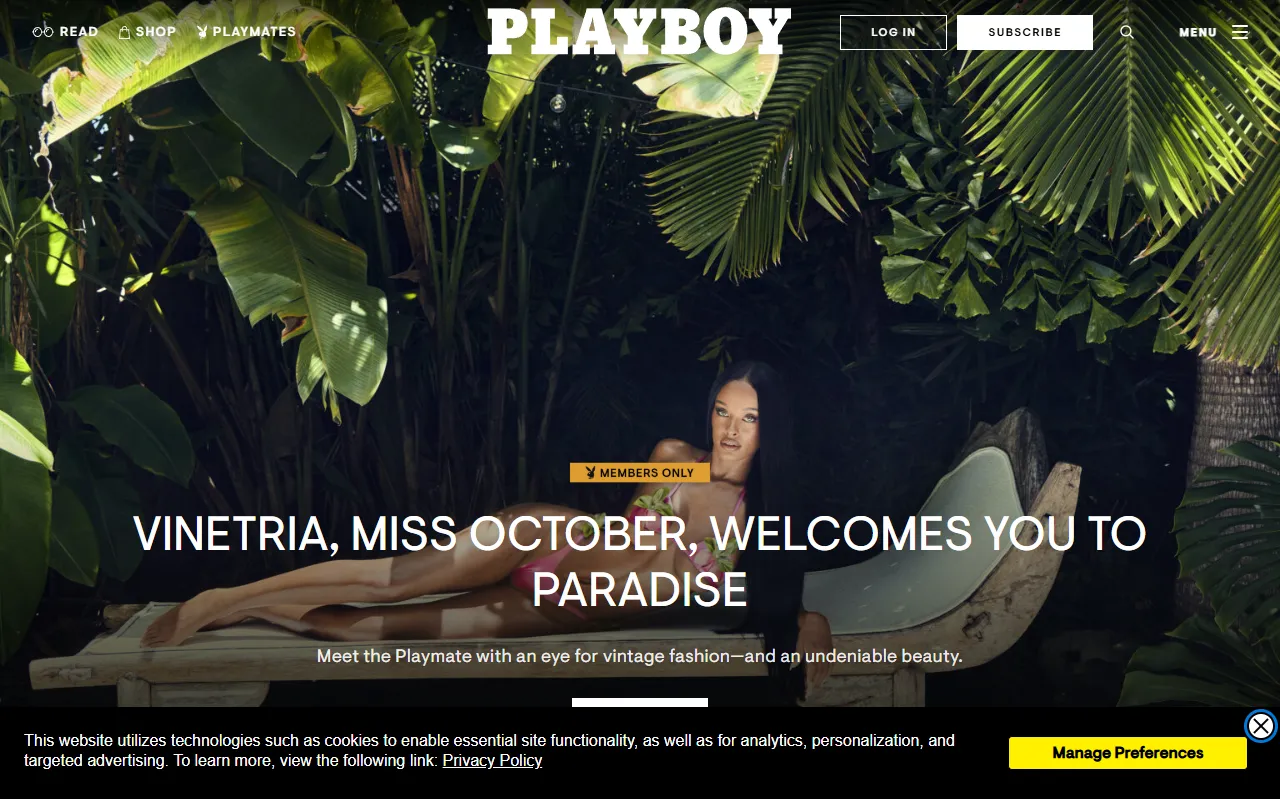 Screenshot of the Playboy homepage (playboy.com)