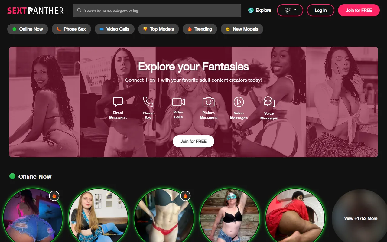 Screenshot of the SextPanther homepage (sextpanther.com)