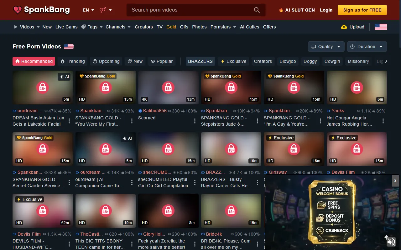 Screenshot of the SpankBang homepage (spankbang.com)
