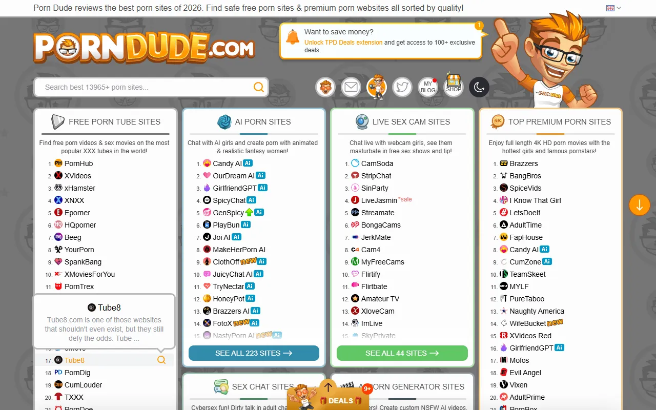 Screenshot of the ThePornDude homepage (theporndude.com)