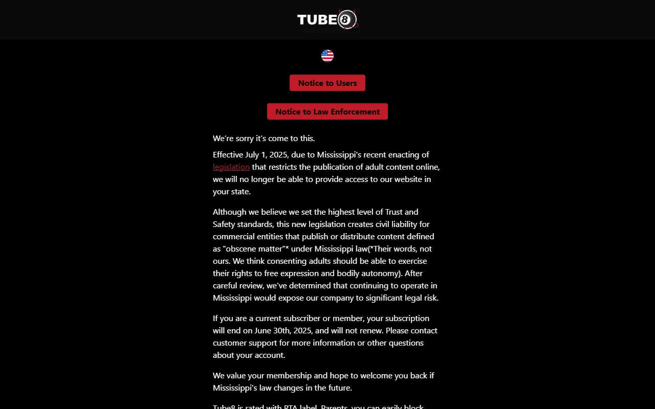 Screenshot of the Tube8 homepage (tube8.com)
