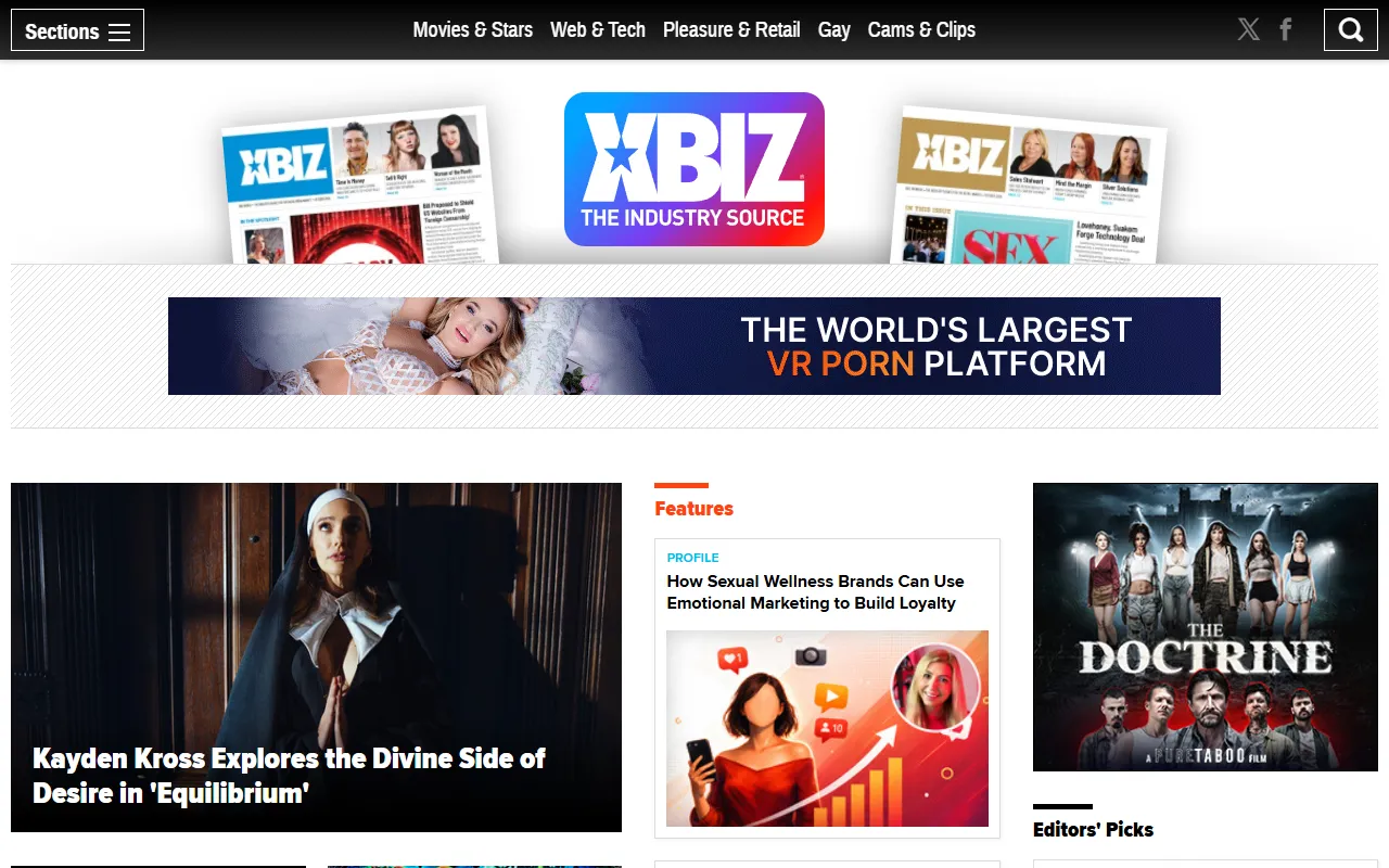 Screenshot of the XBIZ homepage (xbiz.com)